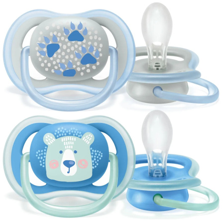 Philips AVENT / Пустышка силиконовая Ultra Air декор Лапки/Мишка, 6-18 мес, (уп. 2 шт.), для мальчиков